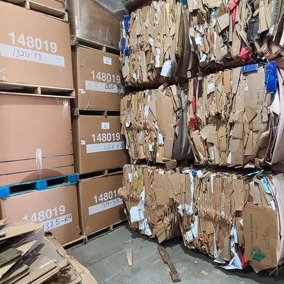 Cardboard baling area at warehouse