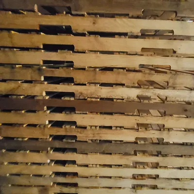 Wood pallet stacks in the yard