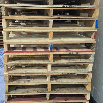Large quantity of stacked pallets