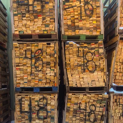 Freshly sorted wood pallet stacks