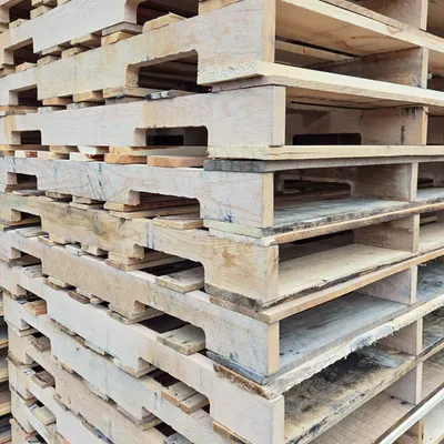 Recycled pallets in the staging area